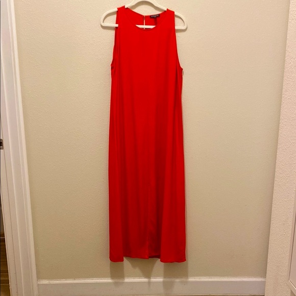 Eileen Fisher Round Neck Tencel & Viscose Crepe Front Slit Maxi Dress - Picture 3 of 8